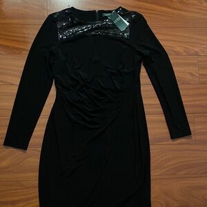 Lauren Ralph Lauren Black Long Sleeve Dress with Sequin Yoke NWT